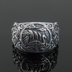 Mammen Ornament + Viking Ship Ring // Silver (6)