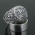 Mammen Ornament + Viking Ship Ring // Silver (13)