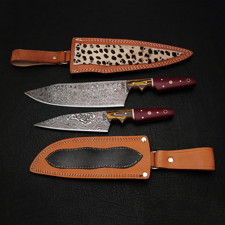 Damascus Chef Knife // 2 Piece Set // 9177