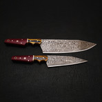 Damascus Chef Knife // 2 Piece Set // 9177