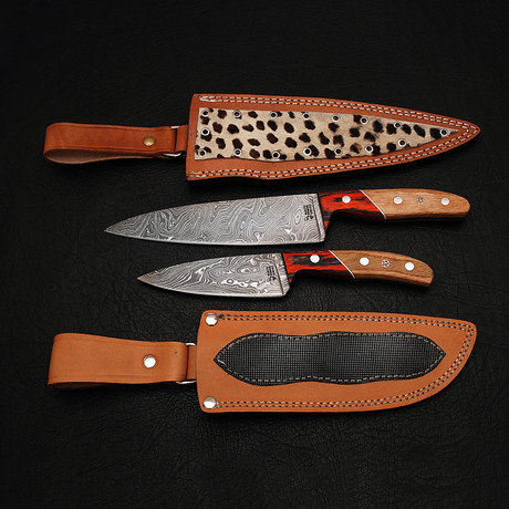 Damascus Chef Knife // 2 Piece Set // 9178