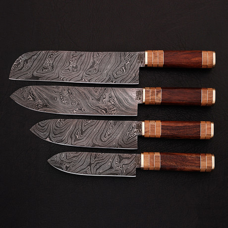 Damascus Chef Knife // 4 Piece Set // 9188
