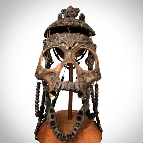 Tibetan Necromancer Authentic Human Skull Mask + Display Stand