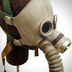 Soviet Russian Cold War Antique Gas Mask + Leather Head Stand