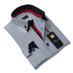 Reversible Cuff Button-Up Shirt // Gray + Black + Red Stripe (XL)