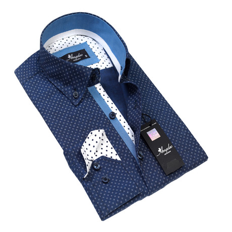 Reversible Cuff Button-Down Shirt // Blue Dots (S)