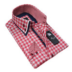 Amedeo Exclusive // Checkered Reversible Cuff Button-Down Shirt III // Red + White (XL)