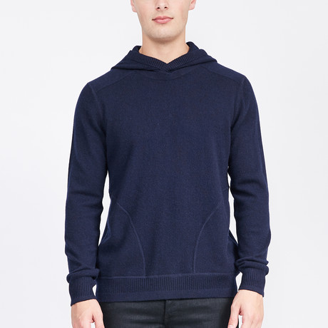Solid Pullover Cashmere Hoodie // Navy (S)