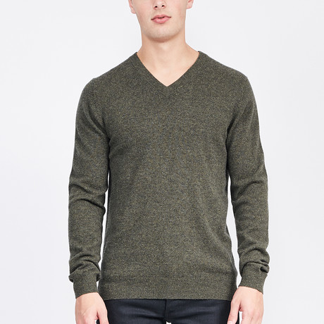Classic V-Neck Cashmere Sweater // Forest Heather (S)