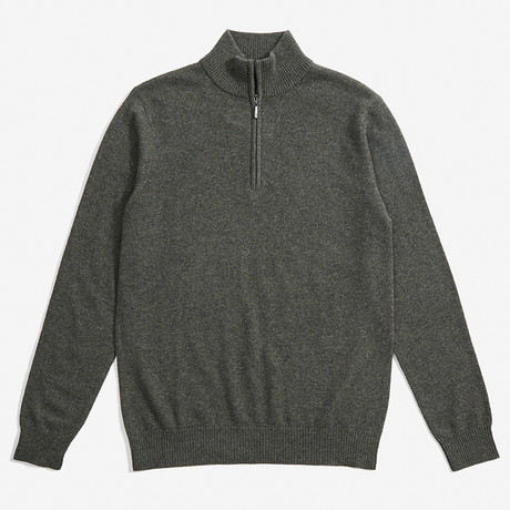 Classic Quarter Zip Cashmere Sweater // Forest Heather (S)