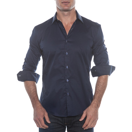 Dot Cuff Button-Up Shirt // Navy (S)