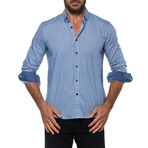 Cross-Hatch Button-Up Shirt // Blue (M)
