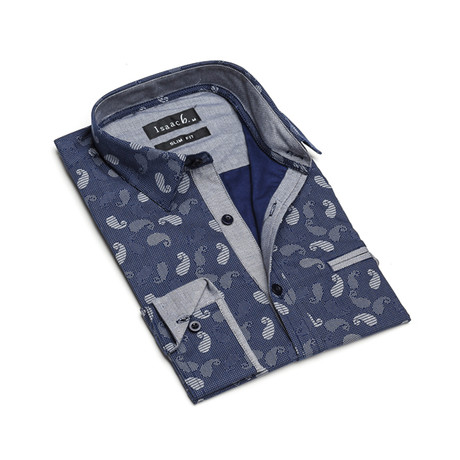 Paisley Shadows Button-Up Shirt // Dark Blue (S)
