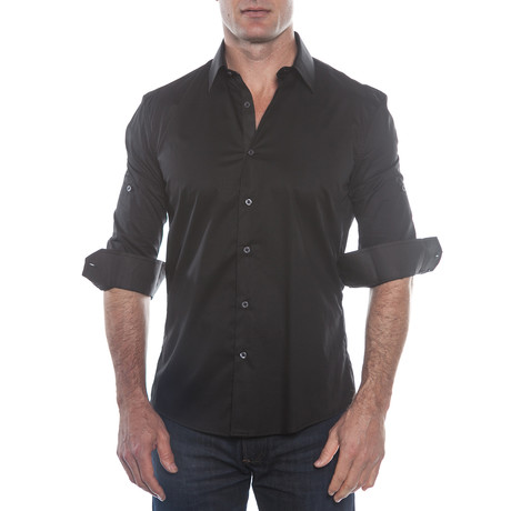 Contrast Stitch Button-Up Shirt // Black + Grey (S)