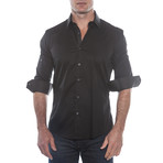 Contrast Stitch Button-Up Shirt // Black + Grey (M)
