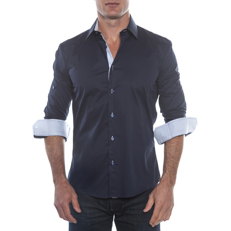 Contrast Placket Button-Up Shirt // Navy (S)
