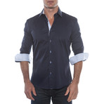 Contrast Placket Button-Up Shirt // Navy (2XL)