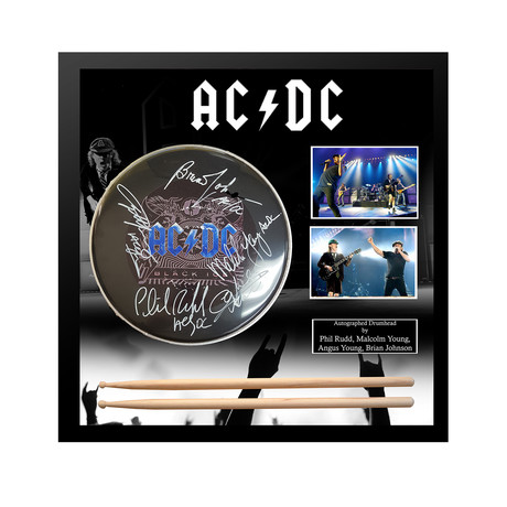 Framed Autographed Drumhead Collage // AC/DC