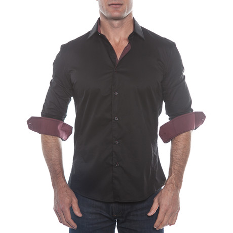 Button-Up Shirt // Black + Burgundy (S)