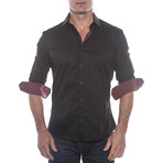Button-Up Shirt // Black + Burgundy (L)