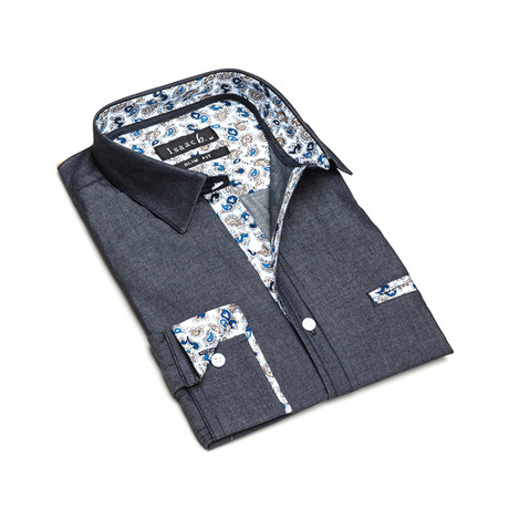 Paisley Button-Up Shirt // Dark Blue (S)