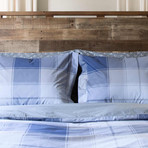 Madras Plaid Cotton Percale Duvet Cover // Blue + Charcoal (Full / Queen)