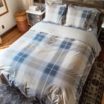 Madras Plaid Cotton Percale Duvet Cover // Tan + Charcoal (Full / Queen)