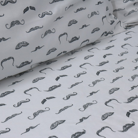 Mustache Print Matte Sateen Sheet Set // Slate Grey + White (Twin)