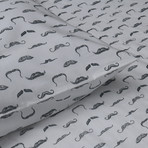 Mustache Print Matte Sateen Sheet Set // Slate Grey + White (Twin)