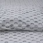 Mustache Print Matte Sateen Sheet Set // Slate Grey + White (Twin)