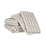 Gingham Plaid Print Percale Cotton Sheet Set // Greige (California King)