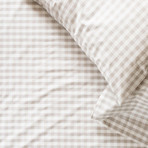 Gingham Plaid Print Percale Cotton Sheet Set // Greige (California King)