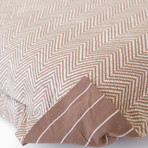 Herringbone Print Cotton Percale Duvet Cover // Brown + Tan (Full / Queen)