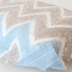 Chevron Stripe Printed Percale Cotton Duvet Cover // Light Blue + Tan (Full / Queen)