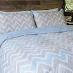 Chevron Stripe Printed Percale Cotton Duvet Cover // Light Blue + Tan (Full / Queen)