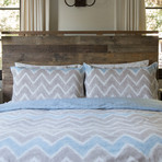 Chevron Stripe Printed Percale Cotton Duvet Cover // Light Blue + Tan (Full / Queen)