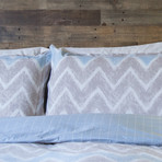 Chevron Stripe Printed Percale Cotton Duvet Cover // Light Blue + Tan (Full / Queen)