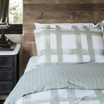 Brushstroke Grid Printed Percale Cotton Duvet Cover // Sage Green (Full / Queen)