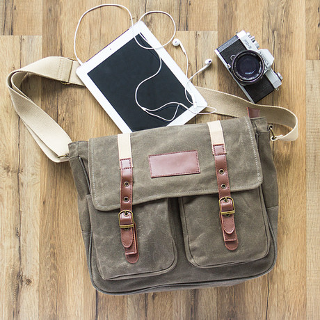 Waxed Canvas + Leather Messenger Bag (Navy)