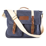 Waxed Canvas + Leather Messenger Bag (Navy)