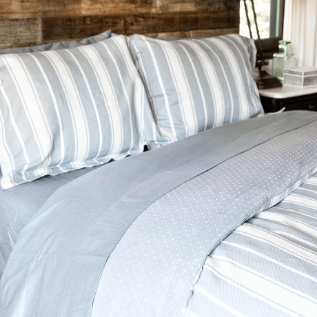 Bold Stripe Linen / Cotton Comforter // Charcoal (Twin / Twin Extra Long)