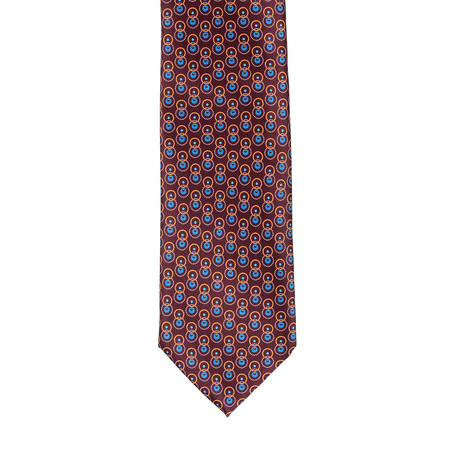 Brioni Circle Patterned Tie // Brown + Blue