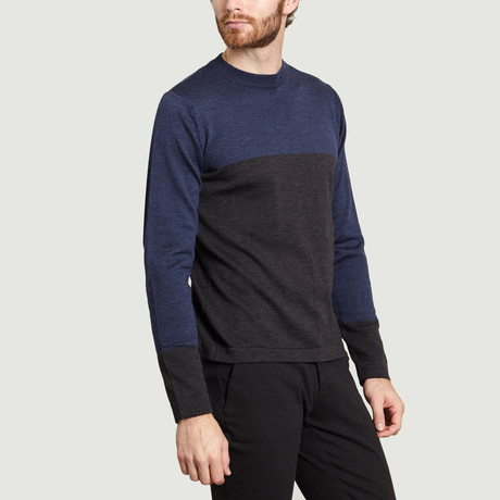 High Collar Knit Sweater // Dark Gray + Blue (XS)