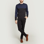 High Collar Knit Sweater // Dark Gray + Blue (L)