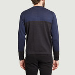 High Collar Knit Sweater // Dark Gray + Blue (L)