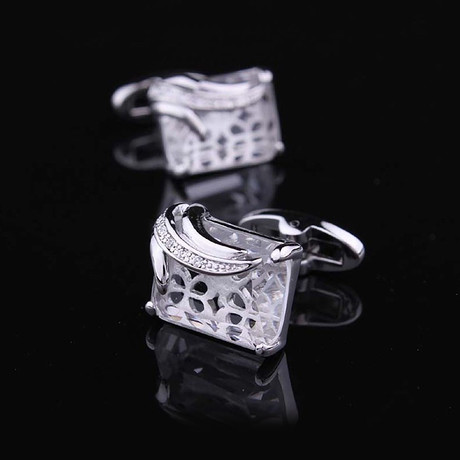 Exclusive Cufflinks + Gift Box // Silver + White Squares (OS)