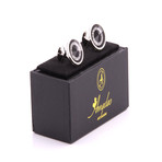 Exclusive Cufflinks Gift Box // Round Silver Black + Zirconia's (OS)