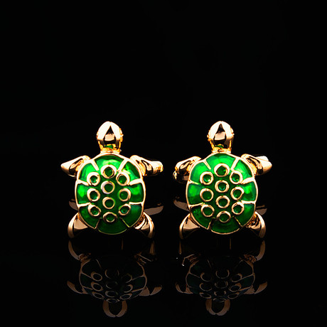Exclusive Cufflinks + Gift Box // Green + Gold Turtles