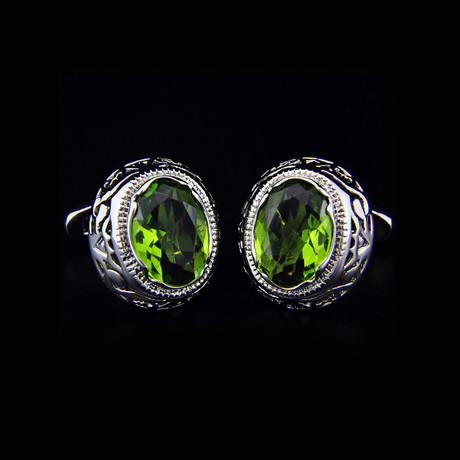 Exclusive Cufflinks Gift Box // Silver + Big Green Stone (OS)