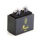 Exclusive Cufflinks + Gift Box // Silver + Blue Spiders